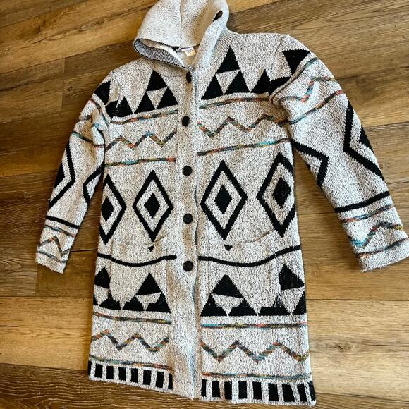 Northern Angel Hooded Sherpa Lined Jacket M Aztec Tribal Knit Longline Coat Boho - Picture 2 of 7